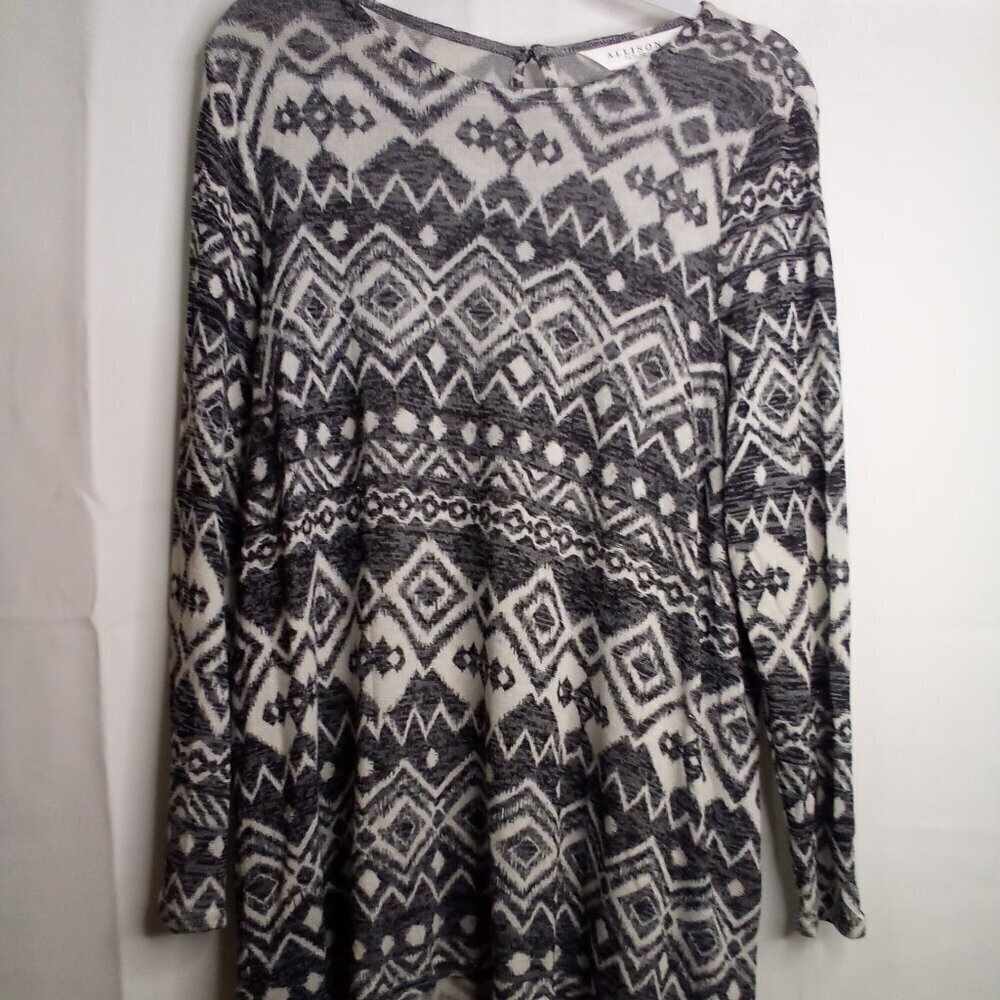 Allison Taylor Shirt Women 1X Long Sleeve Soft Stretch Pattern Gray White